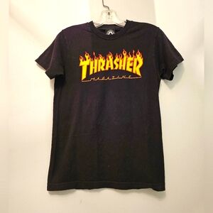 Vintage Thrasher Flaming Spelt Logo Graphic T-shirt | Size Small